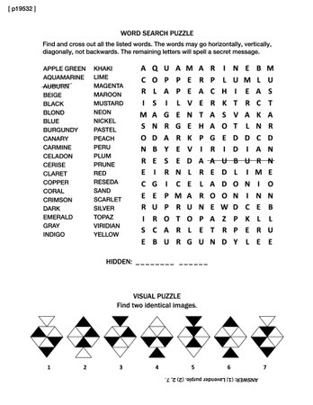 puzzle page with two brain games color names and properties