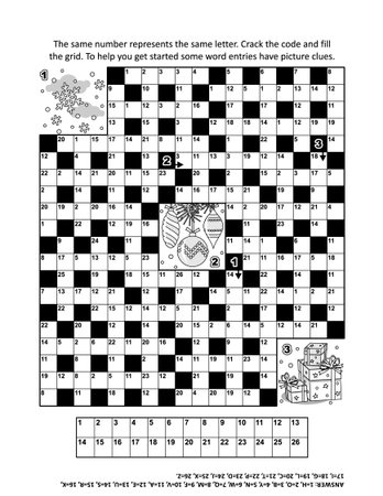 冬の休日のテーマにした暗号解読 または符号 またはコード クラッカー ページ単語パズルゲームします 答えが含まれています のイラスト素材 ベクタ Image 冬の休日のテーマにした暗号解読 または符号 またはコード クラッカー ページ単語パズルゲームします 答えが含まれています のイラスト素材 ベクタ Image