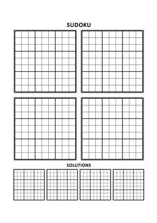 sudoku puzzle blank template four grids with solution grids on a4 or letter sized page with margins suitable for large print books just add your numbers and answers royalty free svg cliparts