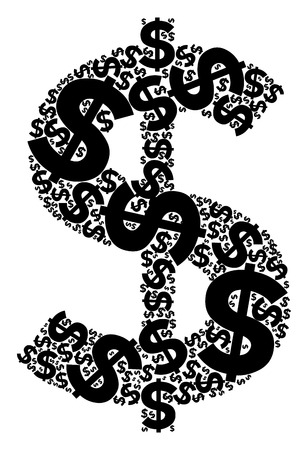 dolar: Isolated typography of dollar made of another dollars