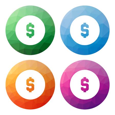 dolar: Bộ sưu tập của 4 nút đa giác thấp hiện đại bị cô lập - biểu tượng - cho đồng tiền dolar Hình minh hoạ