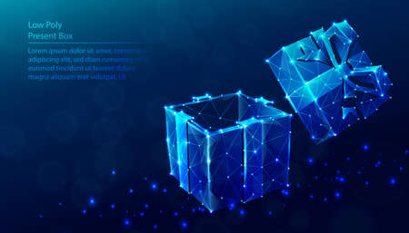 Vector low poly polygonal background of present box.