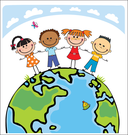 世界中の子供たち 国際親善の日 地球の日 多様な子供たちを保持している手のベクター イラストです のイラスト素材 ベクタ Image 5679