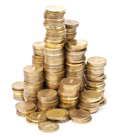Gold coin: Đồng tiền vàng trong tháp trên nền trắng Kho ảnh