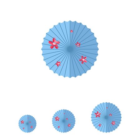 image of blue japanese umbrella decorated with pink flowers royalty