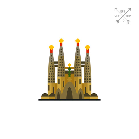 カトリック大聖堂のベクター イラストです バルセロナのランドマーク スペインのシンボルです 観光ヨーロッパの 国旗カード Web サイト 観光バナーのテキストと明るい背景に細い線アート デザイン のイラスト素材 ベクタ Image