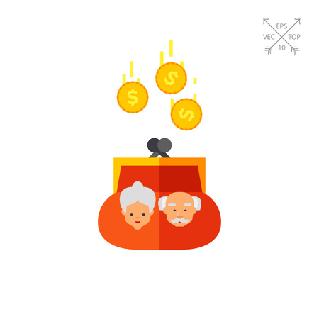 古い人顔と落ちるコイン財布のイラスト 年金 年金受給者 お金 年金の概念 モニー 老人 金融のようなトピックに使用できます のイラスト素材 ベクタ Image