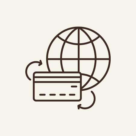 Money transfer line icon planet and credit card on white background online payment concept vector illustration can be used for topics like banking payment system Stock Photo