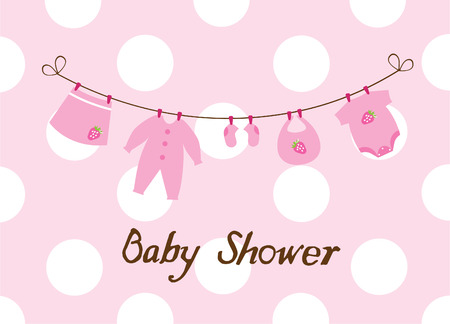 vector baby shower card with clothes and bunting - 30447452