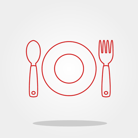 プレート スプーン フォークかわいいアイコン背景色に分離されたトレンディなフラット スタイル あなたのデザインのキッチン用品シンボルのイラスト素材 ベクタ Image