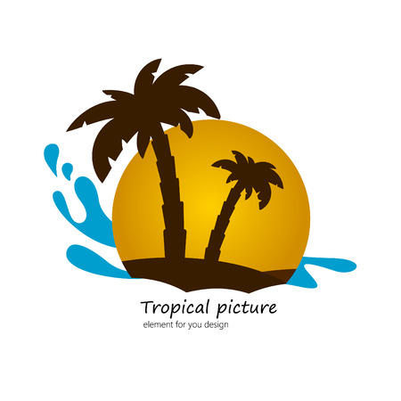 Sunset landscape vector: cọ hình phẳng trên đảo, hoàng hôn cảnh quan. yếu tố vector cho bạn thiết kế.