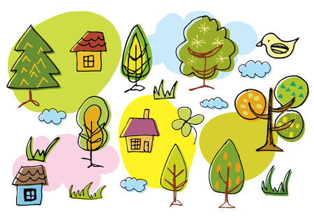 イラストの森と木の家のイラスト素材 ベクタ Image