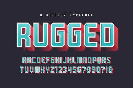 Rugged vector stylish 3d display typeface, font, uppercase letters and numbers, alphabet, typography. global swatches.
