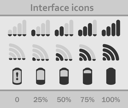 Wi Fi 信号のアイコン バッテリーのエネルギー 携帯電話信号のレベル アイコンを設定のイラスト素材 ベクタ Image