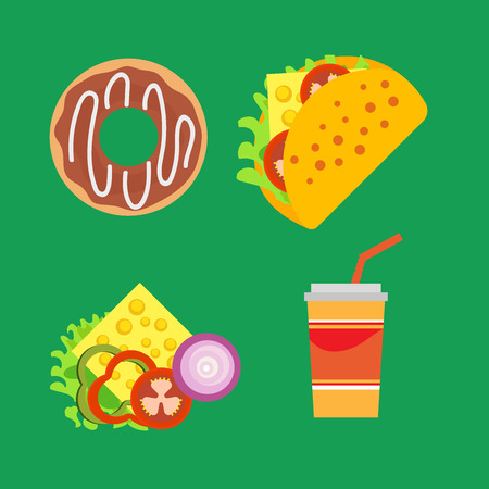 インスタント食品 半製品のイラスト 写真の簡単なスナックの様々 な屋台の食べ物 高品質の製品のためにベクターの画像は明るい色 のイラスト素材 ベクタ Image