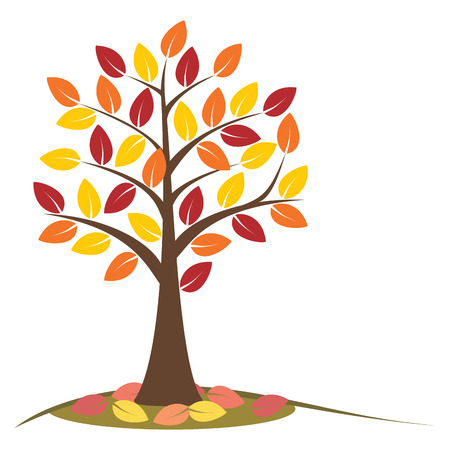 Autumn tree with falling leaves. Concept autumn tree. Stylized autumn tree with yellow, orange and red leaves. Isolated on white background. vector illustration. Vector Illustration