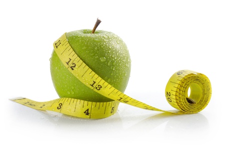 fresh apple with measuring tape. diet concept, loss weight - 11154450