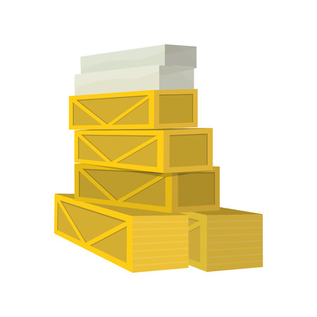 Cardboard Boxes And Wooden Crates Stacked In A Pile Vector Flat Style Transportation Cardboard Boxes And Wooden Crates Stacked In A Pile Vector Flat Style Transportation