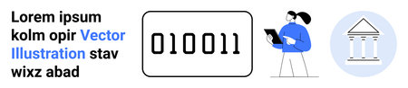 Financial technology data analysis coding digital identity banking systems and programming binary code person with a tablet and bank icon financial technology and data analysis concepts Foto de stock