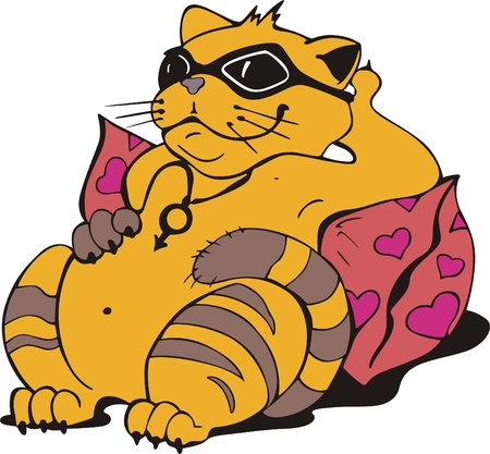 Fat tomcat with eyeglasses and lying on a cushion. Vector EPS Illustration. Vector Illustration