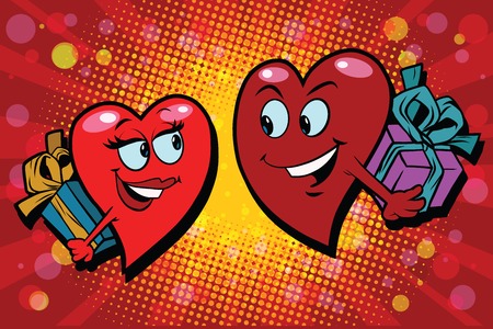 バレンタインの日 カップルの男と女は ギフトを与えます レトロなスタイルのベクトル漫画イラスト のイラスト素材 ベクタ Image バレンタインの日 カップルの男と女は ギフトを与えます レトロなスタイルのベクトル漫画イラスト のイラスト素材 ベクタ Image