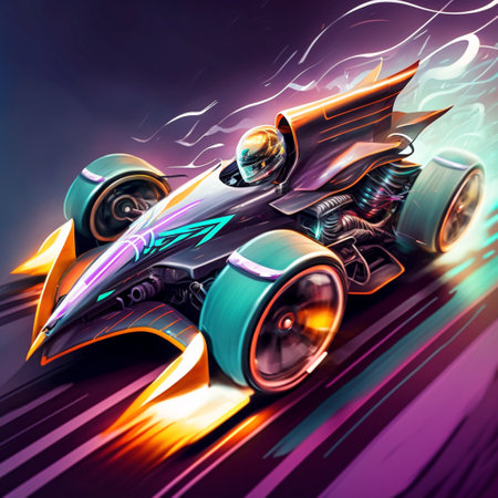 Futuristic racing formula at fast ride to finish ai generative Stock Photo