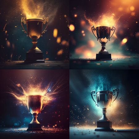 Winner trophy at studio illuminated by bright light, ai generative