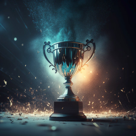 Winner trophy at studio illuminated by bright light, ai generative Stock Photo