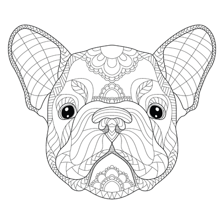 フレンチ ブルドッグ子犬頭 Zentangle 様式化された ベクトル イラスト 手書きの鉛筆 パターン のイラスト素材 ベクタ Image