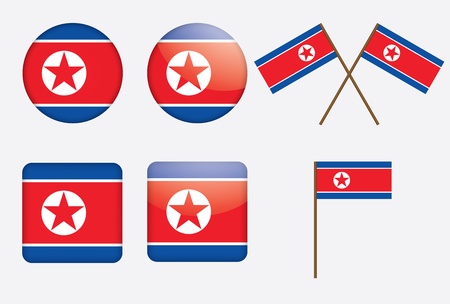 北朝鮮のベクトル図のフラグとバッジのセットします のイラスト素材