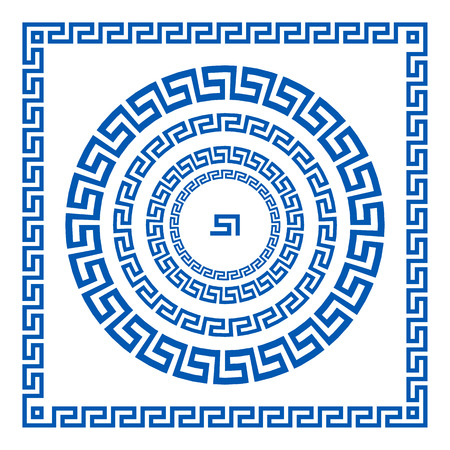 ギリシャ語の蛇行パターンと円形と正方形のフレームのための適用のサンプルを作成するベクトル ブラシのセットです ギリシャ のボーダー 白い背景美術に分離された青の色のイラスト素材 ベクタ Image ギリシャ語の蛇行パターンと円形と正方形のフレームのための適用のサンプルを作成するベクトル ブラシのセットです ギリシャ のボーダー 白い背景美術に分離された青の色のイラスト素材 ベクタ Image