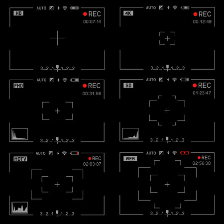 カメラのファインダーの Rec は 透明な黒の背景のコレクションを設定します 記録ビデオ スナップ撮影のイラスト素材 ベクタ Image