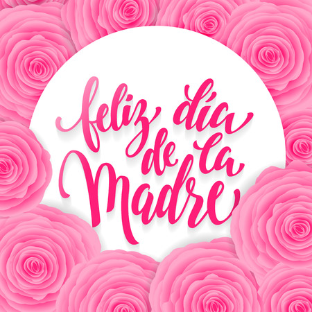 Feliz dia de la madre。母亲节贺卡。粉红红色的花卉图案背景。西班牙语的字母标题