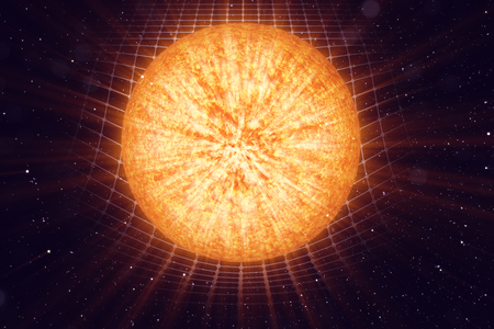 3 D 図地球の重力は それのまわりのスペースを曲げます ボケ味の効果 コンセプト重力は 宇宙空間の時間グリッドを変形します 時空の曲率 の写真素材 画像素材 Image
