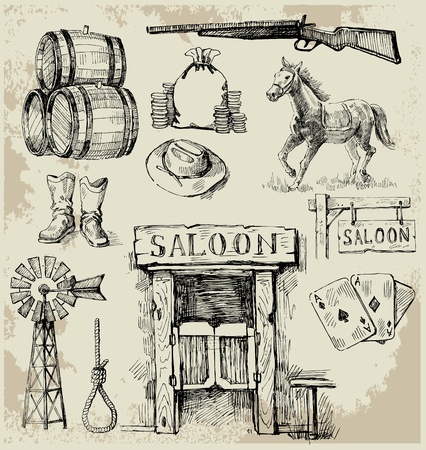 Hand drawn wild west set Vector Illustration