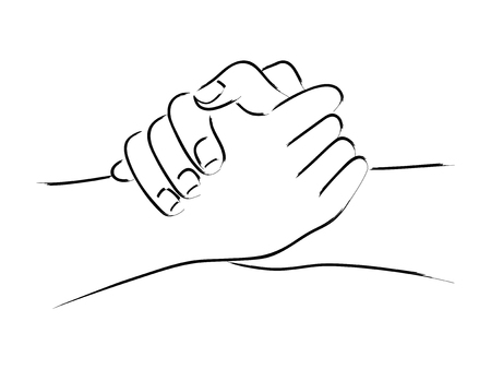 line art of two hands holding each other strongly royalty free