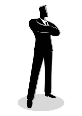 腕組みで立っている自信に満ちたビジネスマンのビジネスイラスト のイラスト素材 ベクタ Image