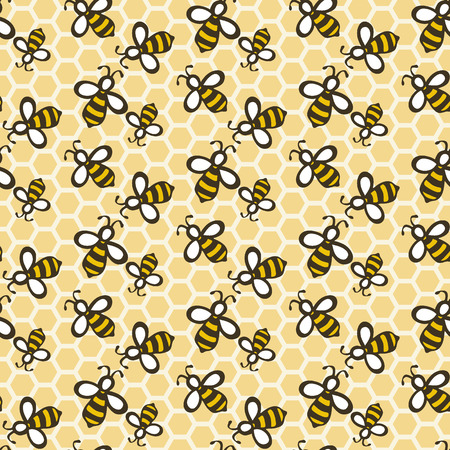 bee: Пчела. Ручной обращается бесшовные модели мультфильм с пчелами на гребень. Doodle рисунок. Векторная иллюстрация. Иллюстрация