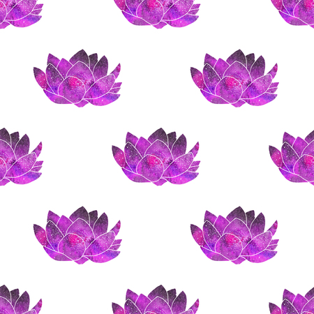 紫蓮 宇宙とのシームレスなパターンまたは銀河の花 オリジナルの花柄背景を手描き リアル水彩図面 の写真素材 画像素材 Image