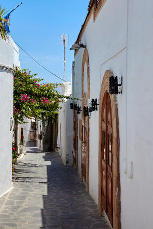 Street in lindos city, rhodos island, greece