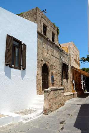 Typical greek street, lindos city, rhodes island, greece