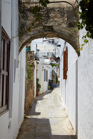 Typical greek street, lindos city, rhodes island, greece