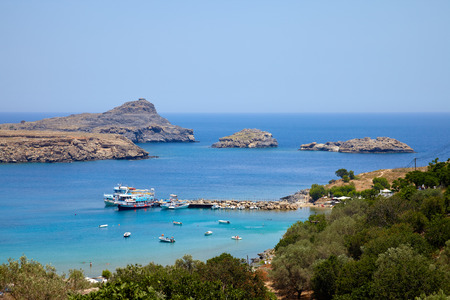Greece trip in summer, beautiful bay near lindos city of rhodos island