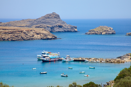 Greece trip in summer, beautiful bay near lindos city of rhodos island