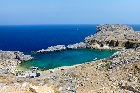 Beautiful st. paul's bay near the town of lindos, rhodes, greece