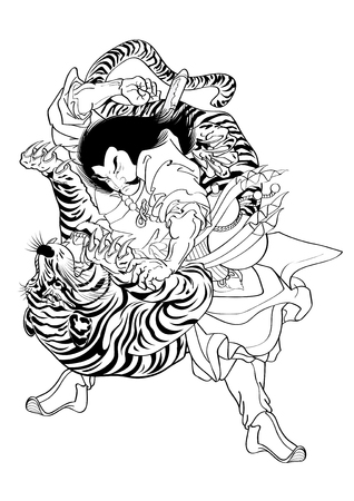 ベクトル イラスト グラフィック タトゥー和風日本花侍虎のイラスト素材 ベクタ Image