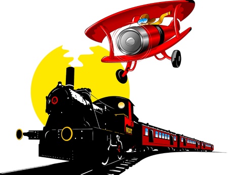 赤と黒の機関車イラスト 古いアメリカ鉄道車のイラスト素材 ベクタ Image