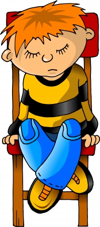 Sick little boy sitting on a chair Stock Photo