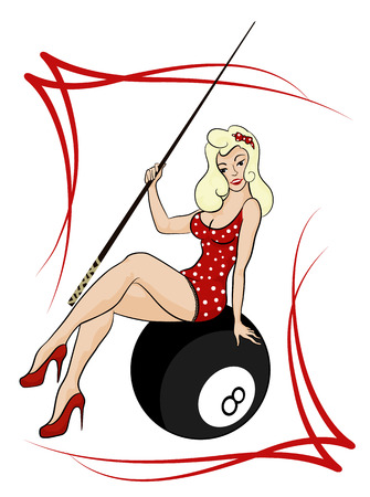 girl with a cue in pinup retro style vector
