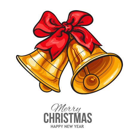 golden christmas bells with a red bow vector greeting card traditional pair of xmas - Christmas Bell golden christmas bells with a red bow vector greeting card traditional pair of xmas - Christmas Bell